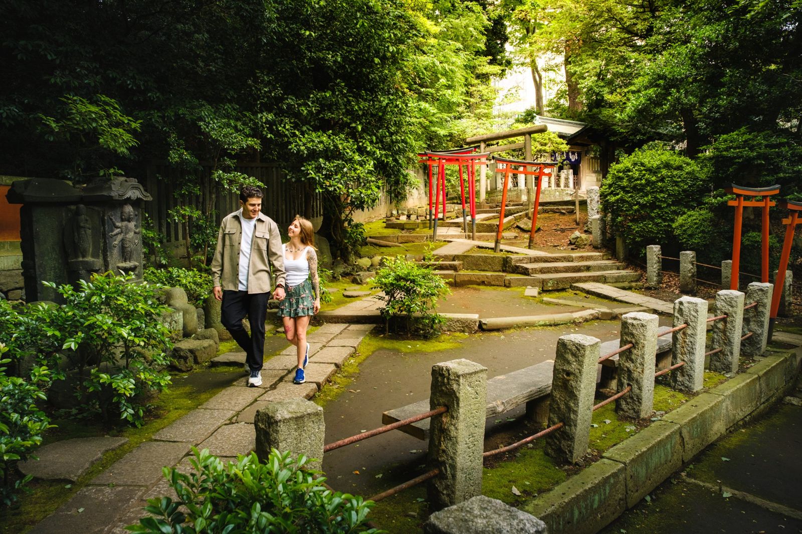 Strolling the stone path between the gates