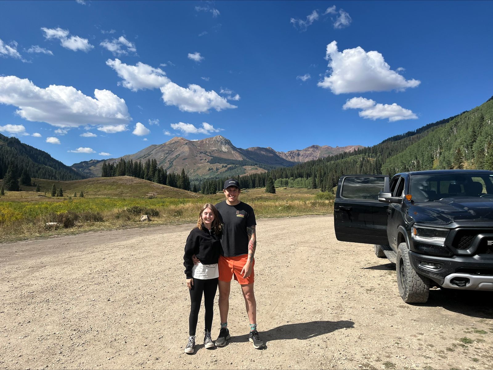 Maddie and Matt on a mountain road